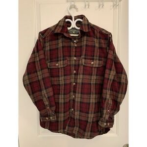 Vintage 90s Field & Stream Heavyweight Flannel Button Up Small Red Brown Grunge